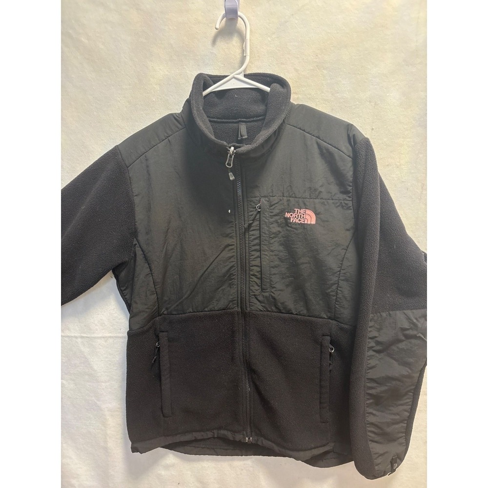 The North Face Womens Lrg Black Fleece Jacket With pink ribbon‎ & Zip Pockets